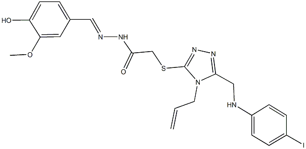 2-({4-allyl-5-[(4-iodoanilino)methyl]-4H-1,2,4-triazol-3-yl}sulfanyl)-N'-(4-hydroxy-3-methoxybenzylidene)acetohydrazide 结构式