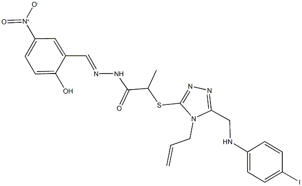 2-({4-allyl-5-[(4-iodoanilino)methyl]-4H-1,2,4-triazol-3-yl}sulfanyl)-N'-{2-hydroxy-5-nitrobenzylidene}propanohydrazide Struktur