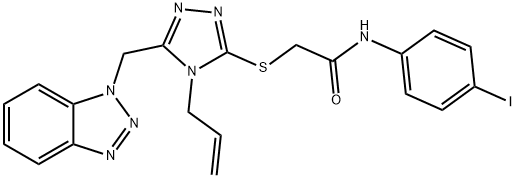 2-{[4-allyl-5-(1H-1,2,3-benzotriazol-1-ylmethyl)-4H-1,2,4-triazol-3-yl]sulfanyl}-N-(4-iodophenyl)acetamide 化学構造式