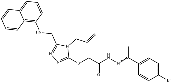 2-({4-allyl-5-[(1-naphthylamino)methyl]-4H-1,2,4-triazol-3-yl}sulfanyl)-N'-[1-(4-bromophenyl)ethylidene]acetohydrazide 化学構造式