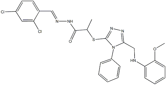 N'-(2,4-dichlorobenzylidene)-2-({5-[(2-methoxyanilino)methyl]-4-phenyl-4H-1,2,4-triazol-3-yl}sulfanyl)propanohydrazide Struktur