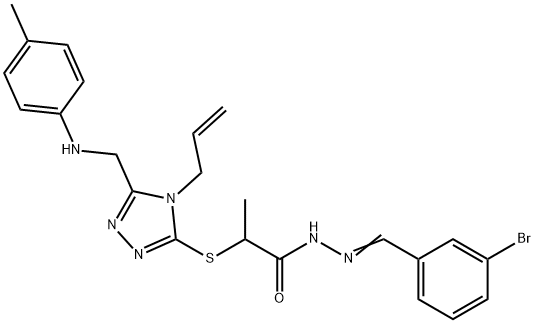 2-{[4-allyl-5-(4-toluidinomethyl)-4H-1,2,4-triazol-3-yl]sulfanyl}-N'-(3-bromobenzylidene)propanohydrazide Structure