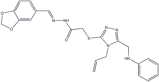 2-{[4-allyl-5-(anilinomethyl)-4H-1,2,4-triazol-3-yl]sulfanyl}-N'-(1,3-benzodioxol-5-ylmethylene)acetohydrazide Struktur