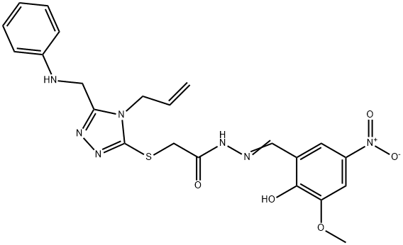 2-{[4-allyl-5-(anilinomethyl)-4H-1,2,4-triazol-3-yl]sulfanyl}-N'-{2-hydroxy-5-nitro-3-methoxybenzylidene}acetohydrazide,570418-65-4,结构式