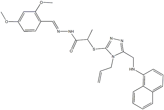 2-({4-allyl-5-[(1-naphthylamino)methyl]-4H-1,2,4-triazol-3-yl}sulfanyl)-N'-(2,4-dimethoxybenzylidene)propanohydrazide 化学構造式