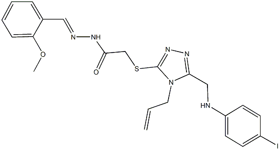 2-({4-allyl-5-[(4-iodoanilino)methyl]-4H-1,2,4-triazol-3-yl}sulfanyl)-N'-(2-methoxybenzylidene)acetohydrazide 化学構造式