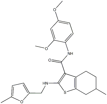 N-(2,4-dimethoxyphenyl)-6-methyl-2-{[(5-methyl-2-furyl)methyl]amino}-4,5,6,7-tetrahydro-1-benzothiophene-3-carboxamide Structure