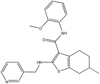 N-(2-methoxyphenyl)-6-methyl-2-[(3-pyridinylmethyl)amino]-4,5,6,7-tetrahydro-1-benzothiophene-3-carboxamide Struktur