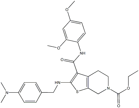 ethyl 3-[(2,4-dimethoxyanilino)carbonyl]-2-{[4-(dimethylamino)benzyl]amino}-4,7-dihydrothieno[2,3-c]pyridine-6(5H)-carboxylate Structure