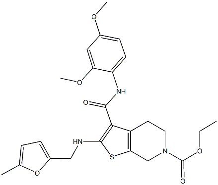 ethyl 3-[(2,4-dimethoxyanilino)carbonyl]-2-{[(5-methyl-2-furyl)methyl]amino}-4,7-dihydrothieno[2,3-c]pyridine-6(5H)-carboxylate Structure