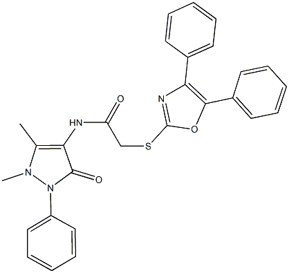 N-(1,5-dimethyl-3-oxo-2-phenyl-2,3-dihydro-1H-pyrazol-4-yl)-2-[(4,5-diphenyl-1,3-oxazol-2-yl)sulfanyl]acetamide Struktur