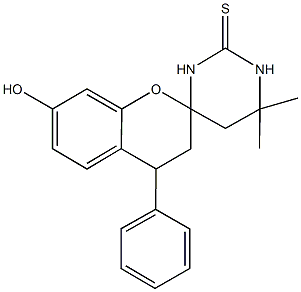 4',4'-dimethyl-4-phenyl-7-hydroxy-1',3',5',6'-tetrahydrospiro[chromane-2,6'-pyrimidine]-2'(1'H)-thione 结构式