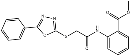 methyl2-({[(5-phenyl-1,3,4-oxadiazol-2-yl)thio]acetyl}amino)benzoate 化学構造式