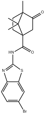 N-(6-bromo-1,3-benzothiazol-2-yl)-4,7,7-trimethyl-3-oxobicyclo[2.2.1]heptane-1-carboxamide 化学構造式