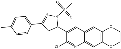 7-chloro-8-[3-(4-methylphenyl)-1-(methylsulfonyl)-4,5-dihydro-1H-pyrazol-5-yl]-2,3-dihydro[1,4]dioxino[2,3-g]quinoline 化学構造式