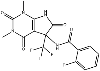 N-[1,3-dimethyl-2,4,6-trioxo-5-(trifluoromethyl)-2,3,4,5,6,7-hexahydro-1H-pyrrolo[2,3-d]pyrimidin-5-yl]-2-fluorobenzamide 结构式