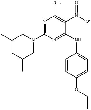 2-(3,5-dimethyl-1-piperidinyl)-N~4~-(4-ethoxyphenyl)-5-nitro-4,6-pyrimidinediamine Structure
