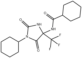 N-[1-cyclohexyl-2,5-dioxo-4-(trifluoromethyl)-4-imidazolidinyl]cyclohexanecarboxamide Struktur