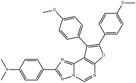 N-{4-[8,9-bis(4-methoxyphenyl)furo[3,2-e][1,2,4]triazolo[1,5-c]pyrimidin-2-yl]phenyl}-N,N-dimethylamine Struktur