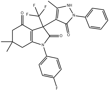 1-(4-fluorophenyl)-6,6-dimethyl-3-(5-methyl-3-oxo-2-phenyl-2,3-dihydro-1H-pyrazol-4-yl)-3-(trifluoromethyl)-3,5,6,7-tetrahydro-1H-indole-2,4-dione 结构式