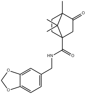N-(1,3-benzodioxol-5-ylmethyl)-4,7,7-trimethyl-3-oxobicyclo[2.2.1]heptane-1-carboxamide 化学構造式