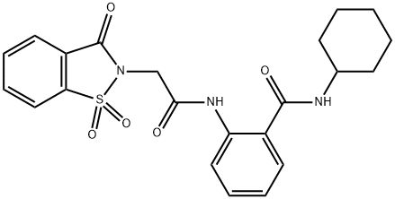 N-cyclohexyl-2-{[(1,1-dioxido-3-oxo-1,2-benzisothiazol-2(3H)-yl)acetyl]amino}benzamide,577770-67-3,结构式