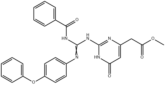 methyl(2-{[(benzoylimino)(4-phenoxyanilino)methyl]amino}-6-oxo-3,6-dihydro-4-pyrimidinyl)acetate Struktur