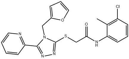 N-(3-chloro-2-methylphenyl)-2-{[4-(2-furylmethyl)-5-(2-pyridinyl)-4H-1,2,4-triazol-3-yl]sulfanyl}acetamide Struktur