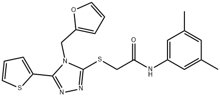 N-(3,5-dimethylphenyl)-2-{[4-(2-furylmethyl)-5-(2-thienyl)-4H-1,2,4-triazol-3-yl]sulfanyl}acetamide 化学構造式