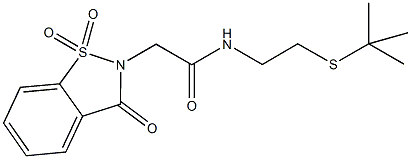 N-[2-(tert-butylsulfanyl)ethyl]-2-(1,1-dioxido-3-oxo-1,2-benzisothiazol-2(3H)-yl)acetamide 化学構造式