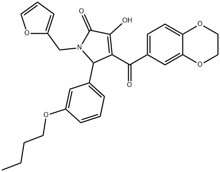 5-(3-butoxyphenyl)-4-(2,3-dihydro-1,4-benzodioxin-6-ylcarbonyl)-1-(2-furylmethyl)-3-hydroxy-1,5-dihydro-2H-pyrrol-2-one Structure