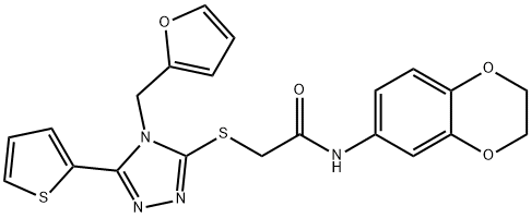 N-(2,3-dihydro-1,4-benzodioxin-6-yl)-2-{[4-(2-furylmethyl)-5-(2-thienyl)-4H-1,2,4-triazol-3-yl]sulfanyl}acetamide Struktur