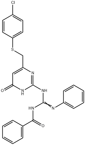 N''-benzoyl-N-(6-{[(4-chlorophenyl)thio]methyl}-4-oxo-1,4-dihydro-2-pyrimidinyl)-N'-phenylguanidine Struktur