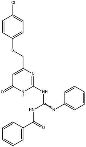 585560-97-0 N''-benzoyl-N-(6-{[(4-chlorophenyl)thio]methyl}-4-oxo-1,4-dihydro-2-pyrimidinyl)-N'-phenylguanidine