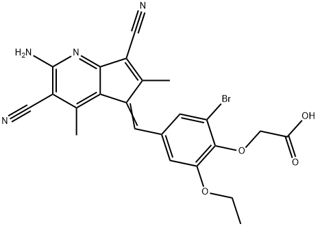 {4-[(2-amino-3,7-dicyano-4,6-dimethyl-5H-cyclopenta[b]pyridin-5-ylidene)methyl]-2-bromo-6-ethoxyphenoxy}acetic acid Structure