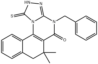 4-benzyl-6,6-dimethyl-1-sulfanyl-6,7-dihydrobenzo[h][1,2,4]triazolo[4,3-a]quinazolin-5(4H)-one 化学構造式