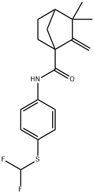 N-{4-[(difluoromethyl)sulfanyl]phenyl}-3,3-dimethyl-2-methylenebicyclo[2.2.1]heptane-1-carboxamide Struktur