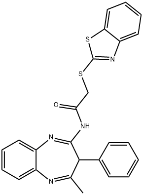 2-(1,3-benzothiazol-2-ylsulfanyl)-N-(4-methyl-3-phenyl-3H-1,5-benzodiazepin-2-yl)acetamide,586994-15-2,结构式