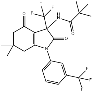 N-{6,6-dimethyl-2,4-dioxo-3-(trifluoromethyl)-1-[3-(trifluoromethyl)phenyl]-2,3,4,5,6,7-hexahydro-1H-indol-3-yl}-2,2-dimethylpropanamide,587011-88-9,结构式