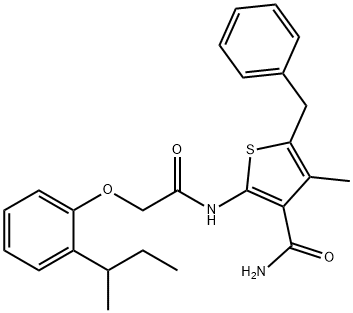 5-benzyl-2-{[(2-sec-butylphenoxy)acetyl]amino}-4-methyl-3-thiophenecarboxamide Struktur