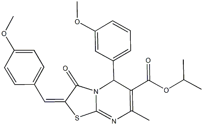 isopropyl 2-(4-methoxybenzylidene)-5-(3-methoxyphenyl)-7-methyl-3-oxo-2,3-dihydro-5H-[1,3]thiazolo[3,2-a]pyrimidine-6-carboxylate 化学構造式