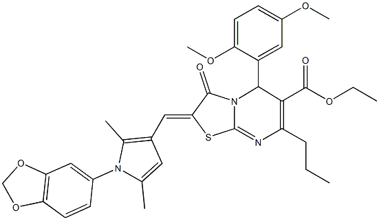 ethyl 2-{[1-(1,3-benzodioxol-5-yl)-2,5-dimethyl-1H-pyrrol-3-yl]methylene}-5-(2,5-dimethoxyphenyl)-3-oxo-7-propyl-2,3-dihydro-5H-[1,3]thiazolo[3,2-a]pyrimidine-6-carboxylate Structure