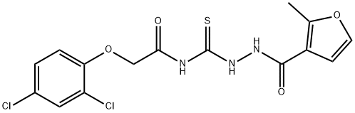 2-(2,4-dichlorophenoxy)-N-{[2-(2-methyl-3-furoyl)hydrazino]carbothioyl}acetamide Struktur