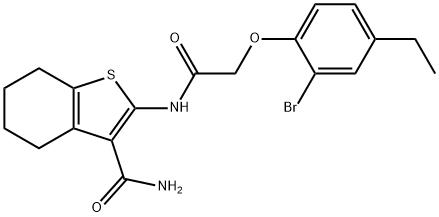 2-{[(2-bromo-4-ethylphenoxy)acetyl]amino}-4,5,6,7-tetrahydro-1-benzothiophene-3-carboxamide,590400-45-6,结构式