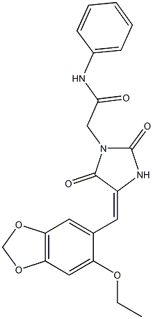 2-{4-[(6-ethoxy-1,3-benzodioxol-5-yl)methylene]-2,5-dioxo-1-imidazolidinyl}-N-phenylacetamide Struktur