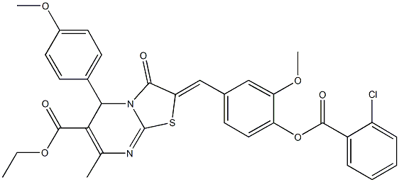 ethyl2-{4-[(2-chlorobenzoyl)oxy]-3-methoxybenzylidene}-5-(4-methoxyphenyl)-7-methyl-3-oxo-2,3-dihydro-5H-[1,3]thiazolo[3,2-a]pyrimidine-6-carboxylate Structure