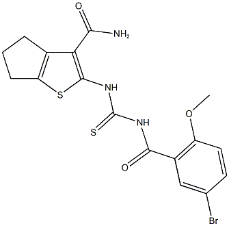 2-({[(5-bromo-2-methoxybenzoyl)amino]carbothioyl}amino)-5,6-dihydro-4H-cyclopenta[b]thiophene-3-carboxamide Structure