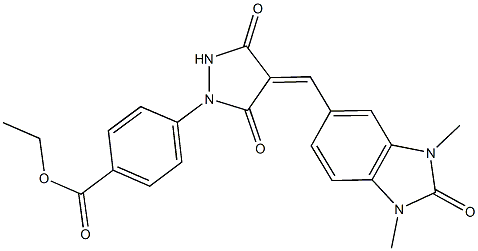 ethyl 4-{4-[(1,3-dimethyl-2-oxo-2,3-dihydro-1H-benzimidazol-5-yl)methylene]-3,5-dioxo-1-pyrazolidinyl}benzoate 化学構造式