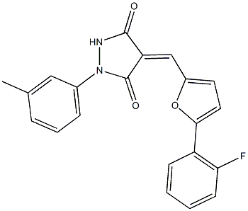 4-{[5-(2-fluorophenyl)-2-furyl]methylene}-1-(3-methylphenyl)-3,5-pyrazolidinedione 结构式