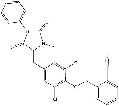 2-({2,6-dichloro-4-[(3-methyl-5-oxo-1-phenyl-2-thioxoimidazolidin-4-ylidene)methyl]phenoxy}methyl)benzonitrile Struktur